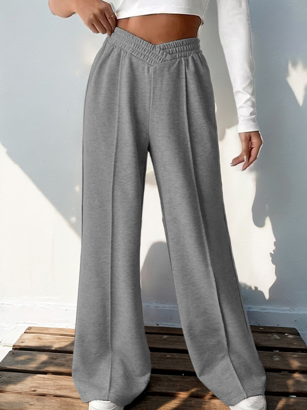 High-Waist Women's Wide Leg Pants in Gray